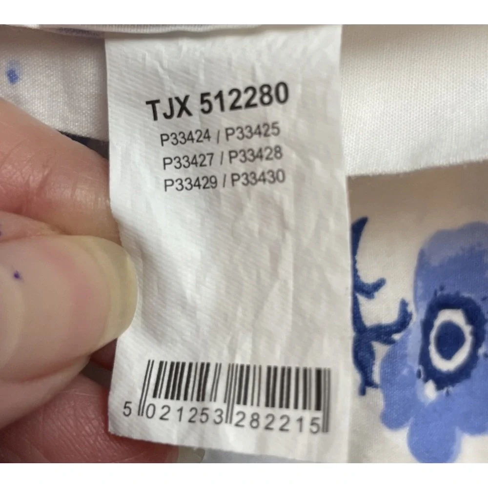 Emma Bridgewater Flat Sheet Twin Size Blue White‎ Floral Anemone Polka Dots